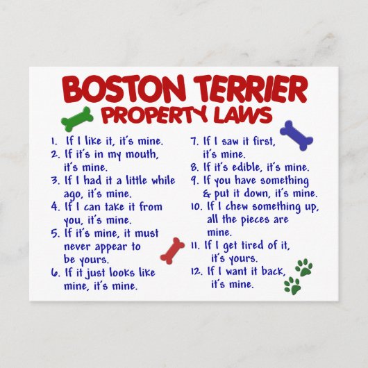 Boston Terrier Property Laws 2 Briefkaart (Voorkant)