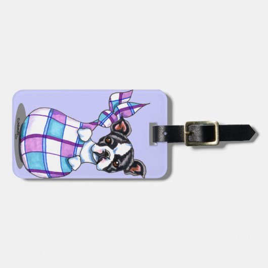 Boston Terrier Pset Sack Puppy Bagagelabel (Voorkant horizontaal)