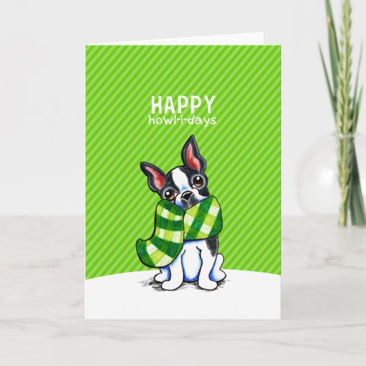 Boston Terrier Pset Scarf Kerstmis Feestdagen Kaart (Voorkant)