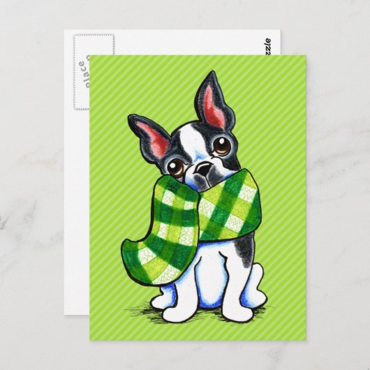Boston Terrier Pset Scarf Winter Briefkaart (Voorkant / Achterkant)