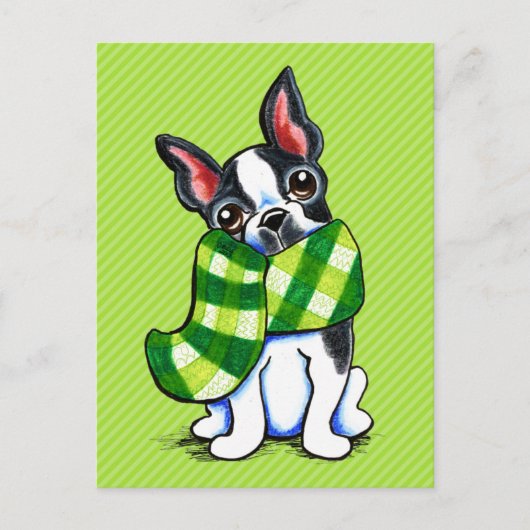 Boston Terrier Pset Scarf Winter Briefkaart (Voorkant)