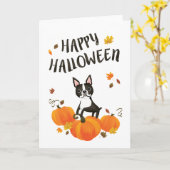 Boston Terrier Pumpkin Fall Leaves Halloween Card Kaart (Gele Bloem)