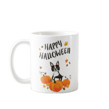 Boston Terrier Pumpkin Fall Leaves Halloween Mok