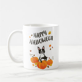 Boston Terrier Pumpkin Fall Leaves Halloween Mok