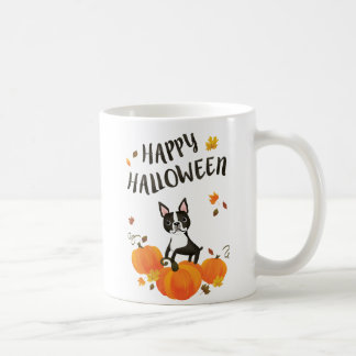 Boston Terrier Pumpkin Fall Leaves Halloween Mok
