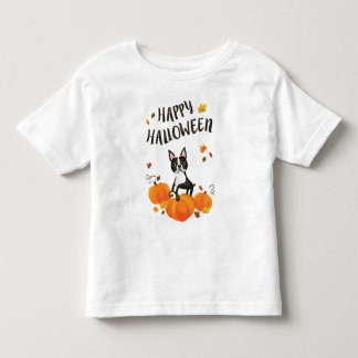 Boston Terrier Pumpkin Fall Leaves Halloween Shirt
