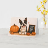 Boston Terrier Pumpkin Spice Kaart (Gele Bloem)