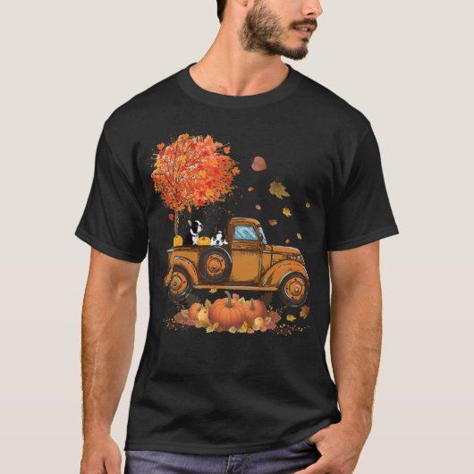 Boston Terrier Pumpkins Truck Autumn Leaf Herfst a T-shirt (Voorkant)
