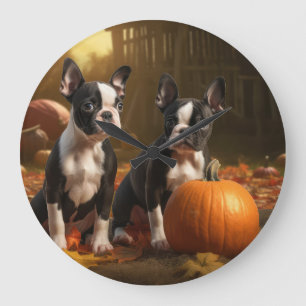 Boston Terrier Pup Autumn Delight Pumpkin Grote Klok