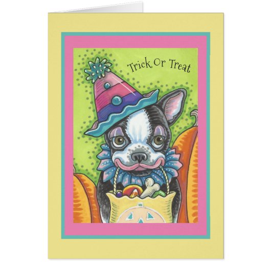 BOSTON TERRIER PUP, HALLOWEEN CLOWN DOG CARD VERse (Voorkant)