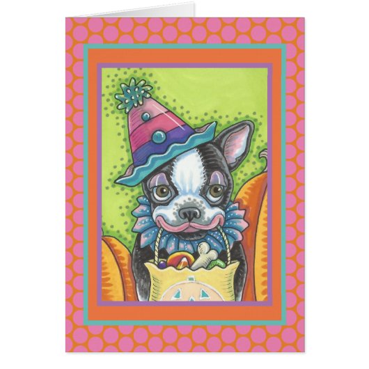 BOSTON TERRIER PUP, HALLOWEEN CLOWN DOG CARD VERse (Voorkant)