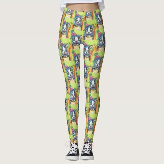 BOSTON TERRIER PUP, TRICK OR TREAT SLUITING LEGGIN LEGGINGS (Voorkant)