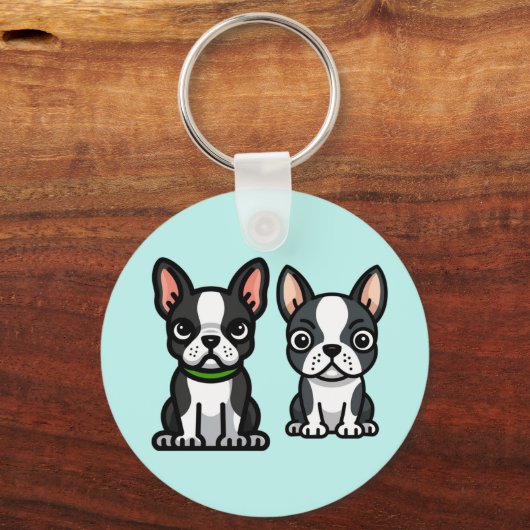 Boston Terrier Puppies Sleutelhanger (Voorkant)