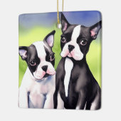 Boston Terrier Puppies Waterverf Keramisch Ornament (Links)