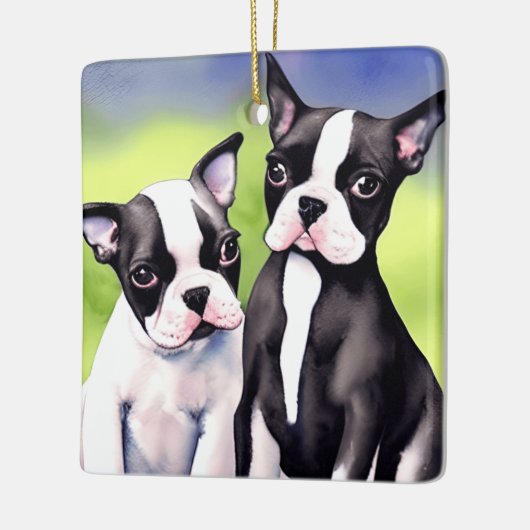 Boston Terrier Puppies Waterverf Keramisch Ornament (Links)