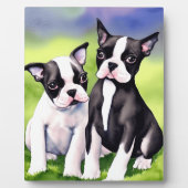 Boston Terrier Puppies Waterverf Tabletop Fotoplaat (Voorkant)