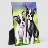 Boston Terrier Puppies Waterverf Tabletop Fotoplaat (Zijkant)