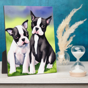 Boston Terrier Puppies Waterverf Tabletop Fotoplaat