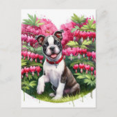 Boston Terrier Puppy Bloedend Hart Bloemen Briefkaart (Voorkant)