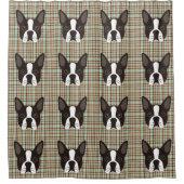 Boston Terrier Puppy Dog Tartan Pset Douchegordijn (Voorkant)