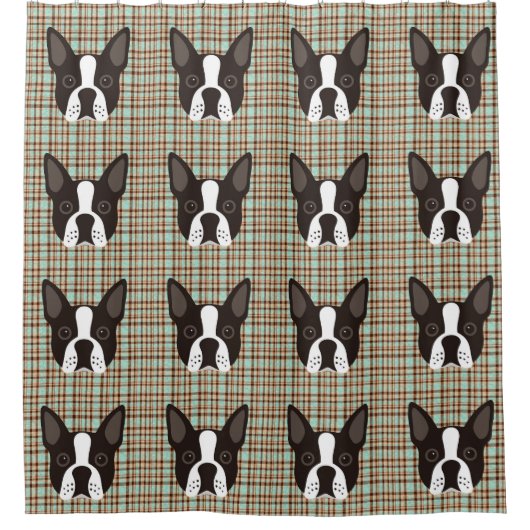 Boston Terrier Puppy Dog Tartan Pset Douchegordijn (Voorkant)