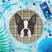 Boston Terrier Puppy Dog Tartan Pset Papieren Bordje (Feest)