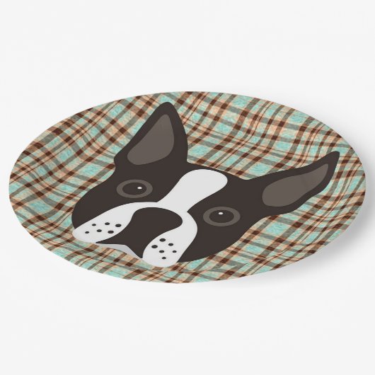 Boston Terrier Puppy Dog Tartan Pset Papieren Bordje (Gekanteld)