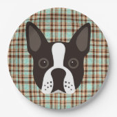 Boston Terrier Puppy Dog Tartan Pset Papieren Bordje (Voorkant)