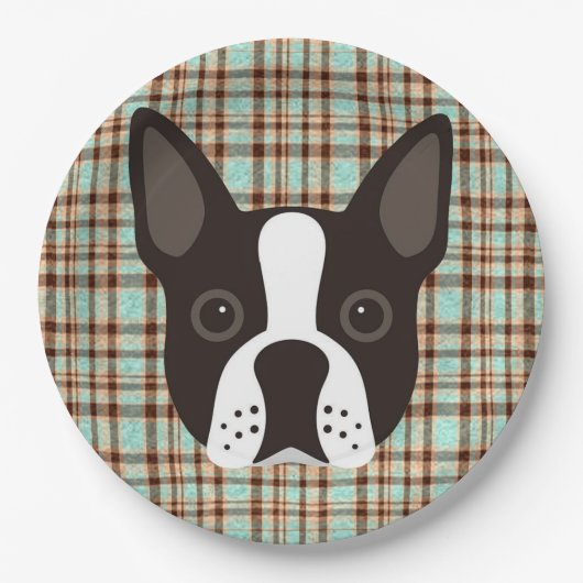 Boston Terrier Puppy Dog Tartan Pset Papieren Bordje (Voorkant)