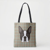 Boston Terrier Puppy Dog Tartan Pset Tote Bag (Voorkant)