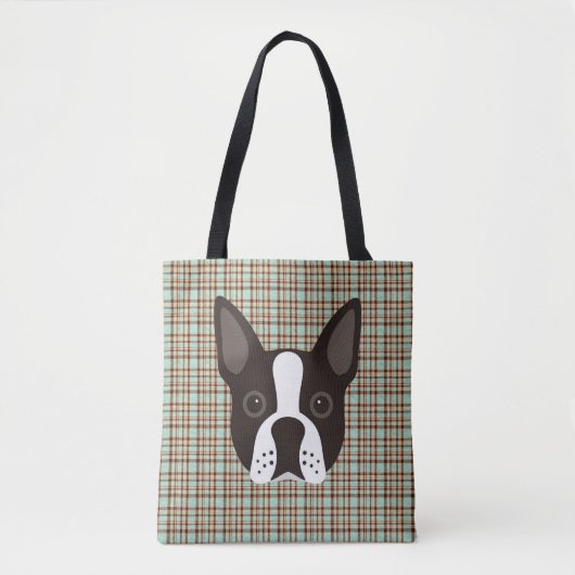 Boston Terrier Puppy Dog Tartan Pset Tote Bag (Voorkant)