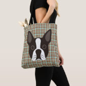 Boston Terrier Puppy Dog Tartan Pset Tote Bag (Dichtbij)