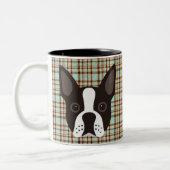Boston Terrier Puppy Dog Tartan Pset Tweekleurige Koffiemok (Links)
