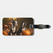 Boston Terrier Puppy Herfst Delight Pompoen Bagagelabel (Achterkant horizontaal)