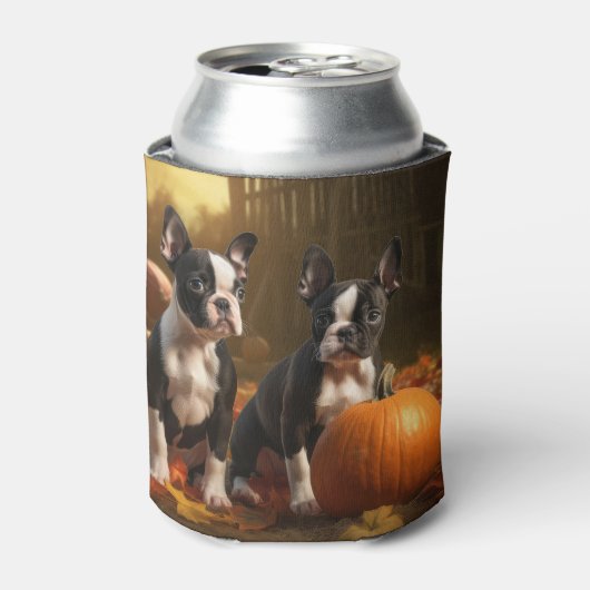 Boston Terrier Puppy Herfst Delight Pompoen Blikjeskoeler (Blikje Voorkant)