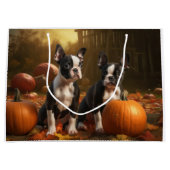 Boston Terrier Puppy Herfst Delight Pompoen Groot Cadeauzakje (Voorkant)
