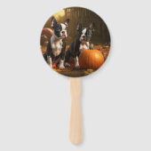 Boston Terrier Puppy Herfst Delight Pompoen Handwaaier (Achterkant)