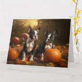 Boston Terrier Puppy Herfst Delight Pompoen Kaart (Gele Bloem)