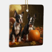 Boston Terrier Puppy Herfst Delight Pompoen Keramisch Ornament (Rechts)