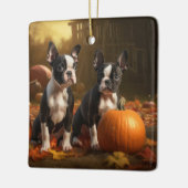 Boston Terrier Puppy Herfst Delight Pompoen Keramisch Ornament (Links)