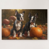 Boston Terrier Puppy Herfst Delight Pompoen Legpuzzel (Horizontaal)