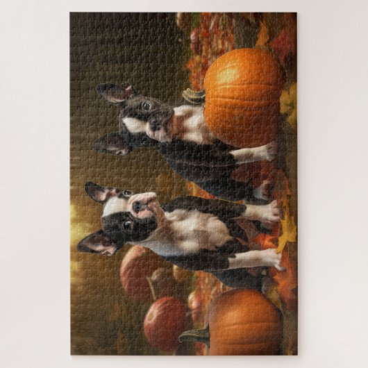 Boston Terrier Puppy Herfst Delight Pompoen Legpuzzel (Verticaal)