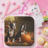 Boston Terrier Puppy Herfst Delight Pompoen Papieren Bordje (Feest)