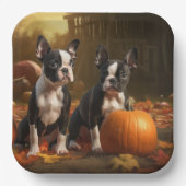 Boston Terrier Puppy Herfst Delight Pompoen Papieren Bordje (Voorkant)