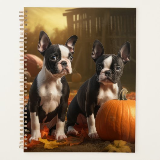 Boston Terrier Puppy Herfst Delight Pompoen Planner (Voorkant)