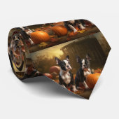 Boston Terrier Puppy Herfst Delight Pompoen Stropdas (Opgerold)