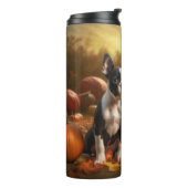 Boston Terrier Puppy Herfst Delight Pompoen Thermosbeker (Gedraaid links)