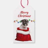 Boston Terrier Puppy in Santa Bag Cadeaulabel (Voorkant)