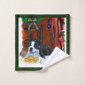 Boston Terrier Puppy Kerstmis Bad Handdoek (Wasdoekje)