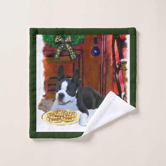 Boston Terrier Puppy Kerstmis Bad Handdoek (Wasdoekje)